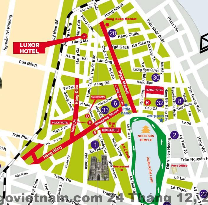 Bản đồ vị trí Hà Nội và khu phố cổ nơi khách sạn tọa lạc