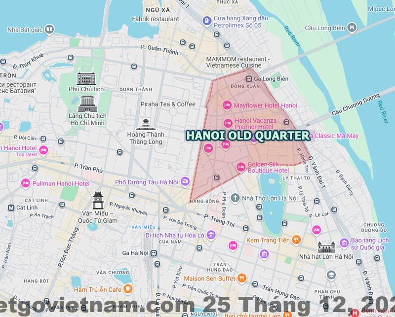 Bản đồ khu vực Old Quarter Hà Nội - khu vực quanh Hanoi Family Homestay