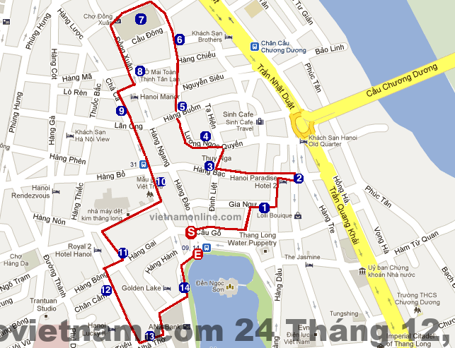 Vị trí khách sạn Amorita Boutique Hotel gần Hồ Hoàn Kiếm và phố cổ Hà Nội