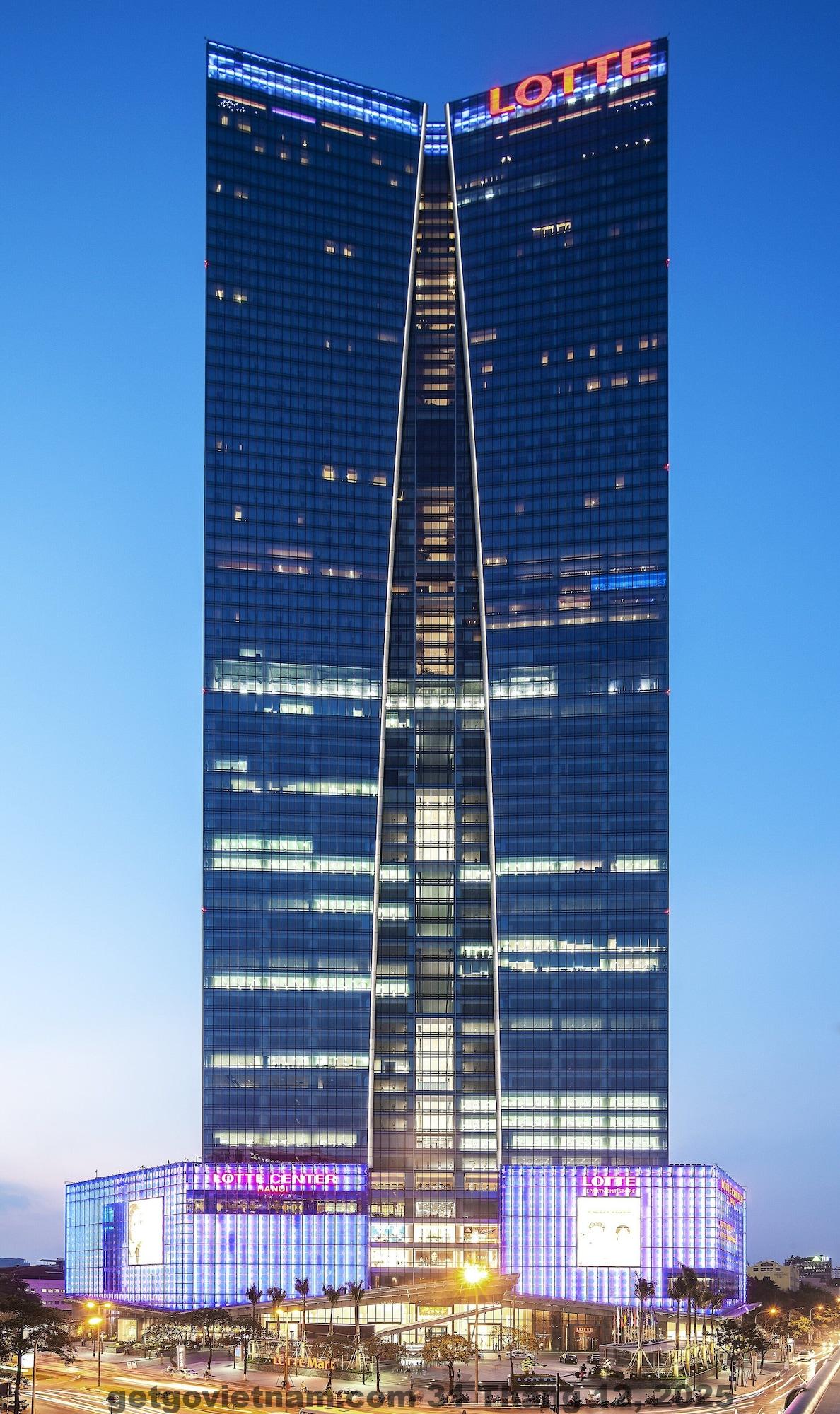 Toàn cảnh Lotte Hotel Hanoi từ bên ngoài, tòa tháp cao giữa trung tâm Hà Nội