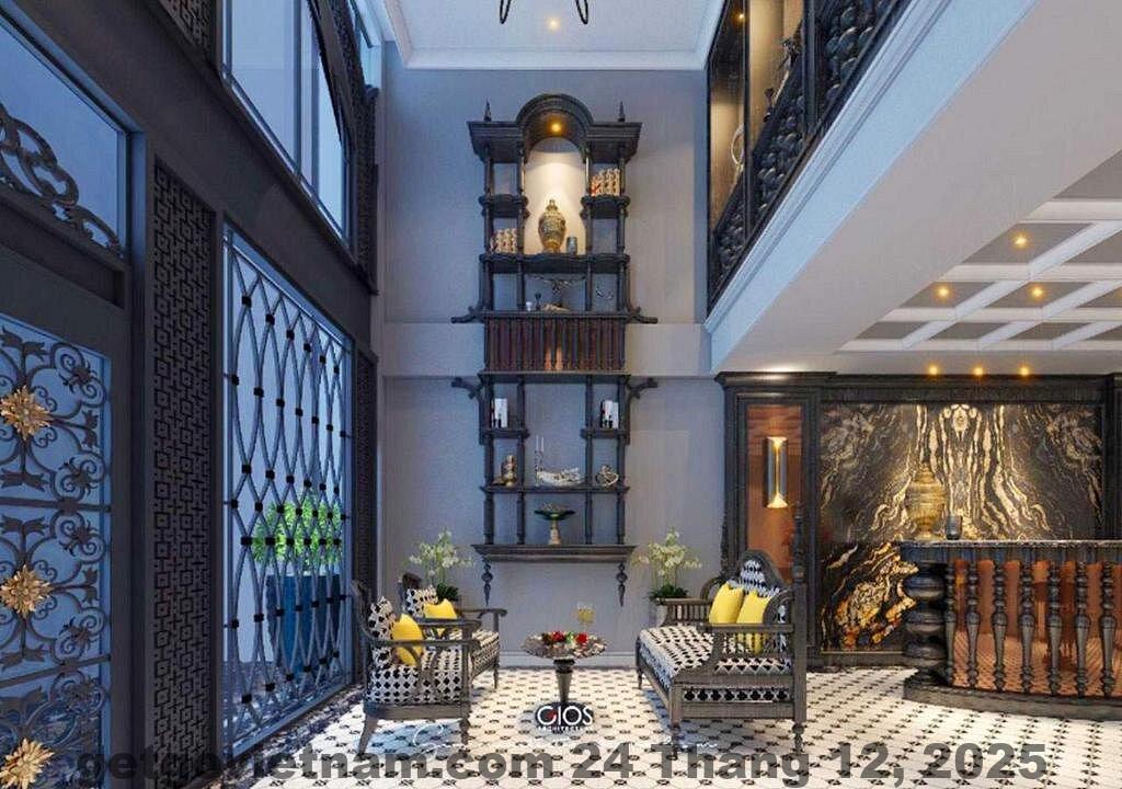 Mặt tiền khách sạn Hanoi Emerald Waters Hotel Valley vào buổi tối, ánh đèn vàng sang trọng