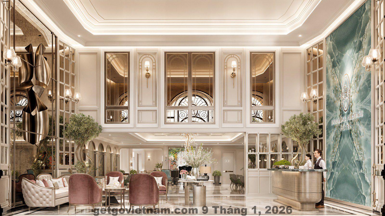 Mặt tiền Heritage Ham Long Hotel & Spa trên phố Hàm Long, kiến trúc boutique hiện đại giữa trung tâm Hoàn Kiếm