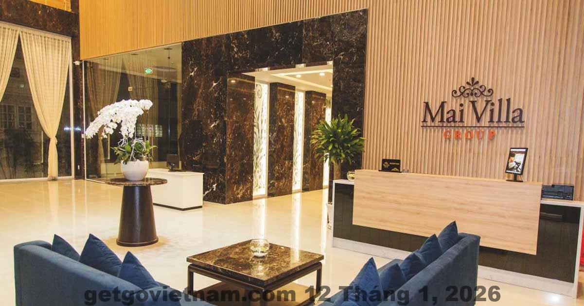 Khu vực lễ tân Khách Sạn Mai Villa nhỏ gọn, phong cách thân thiện