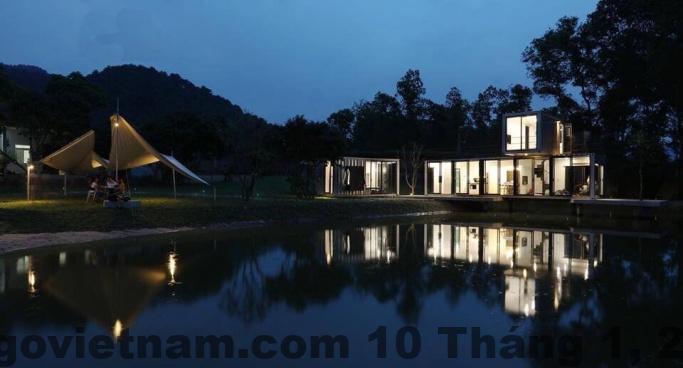 Không gian Pond Villa Nhà Ao nhìn từ xa, nằm tách biệt giữa rừng thông Sóc Sơn