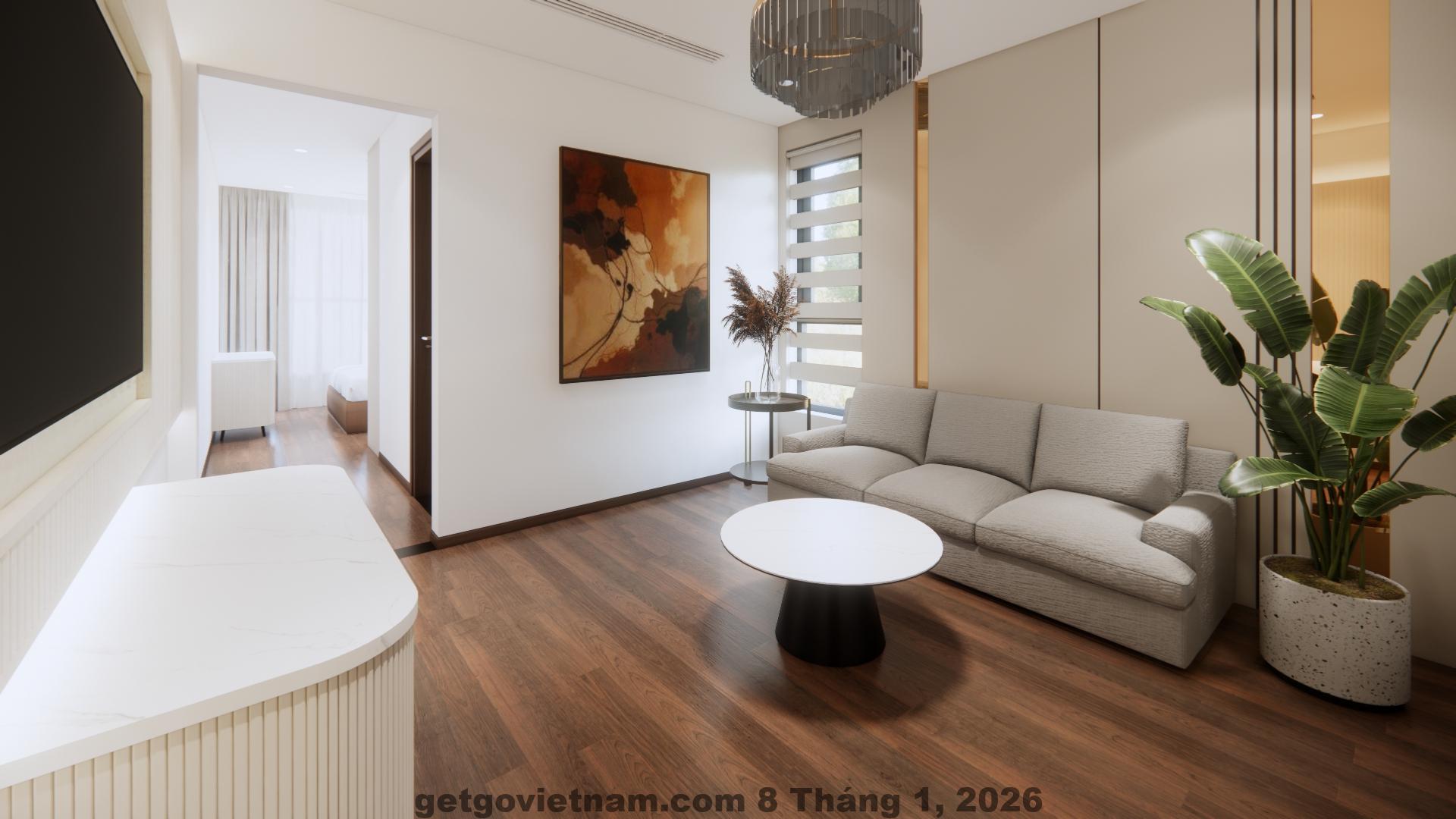 Căn hộ studio ARAVELLE SUITES với bếp và bàn làm việc