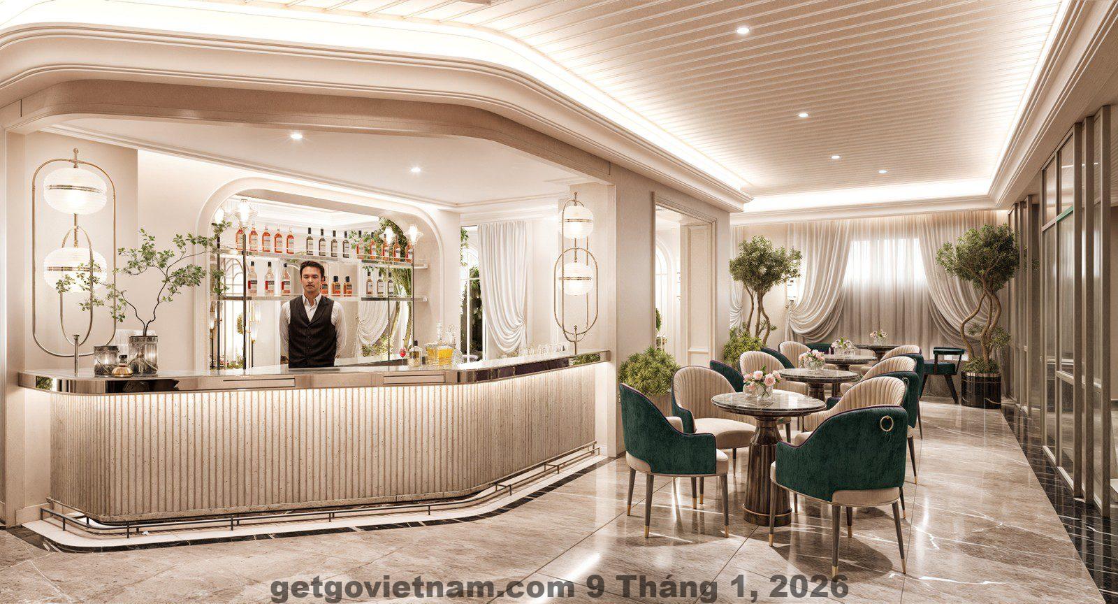 Phòng ngủ Heritage Ham Long Hotel & Spa thiết kế hiện đại, tông màu ấm, diện tích vừa phải