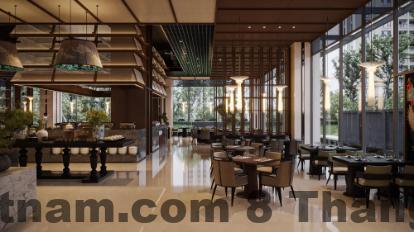 Khu vực ăn sáng ARAVELLE SUITES với buffet quy mô nhỏ