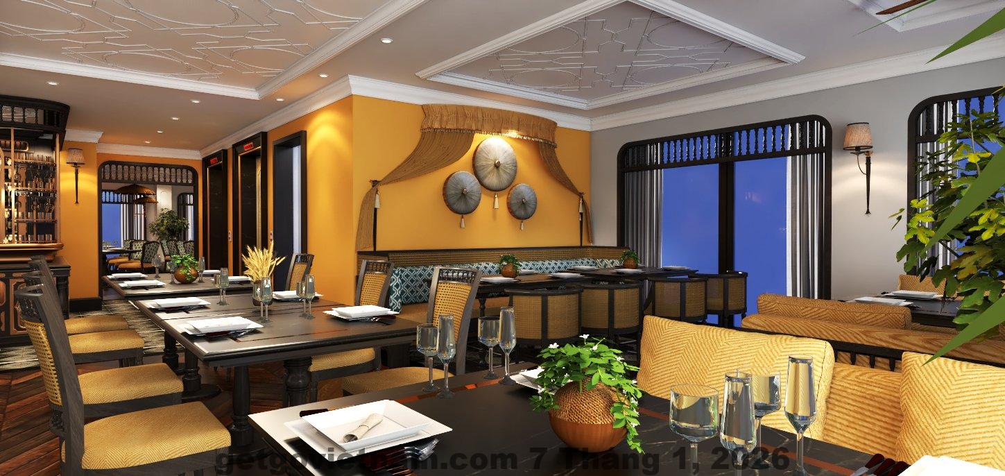 Khu vực nhà hàng Tirant Hotel phục vụ buffet sáng đa dạng