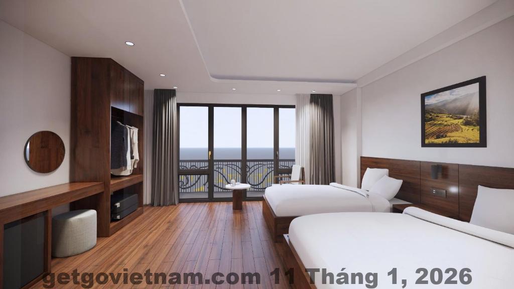 Phòng nghỉ rộng rãi với trang thiết bị hiện đại, tạo sự thoải mái cho du khách sau một ngày dài khám phá Sapa.
