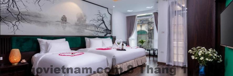 Không gian chung nhỏ gọn tại Hanoi Lullaby Hotel đúng chất boutique phố cổ