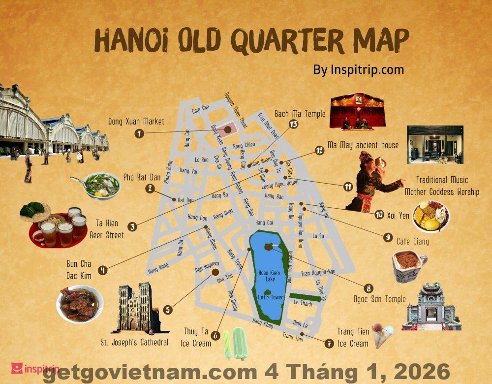 Bản đồ khu vực Phố Cổ Hà Nội gần Hanoi City Backpackers Hostel