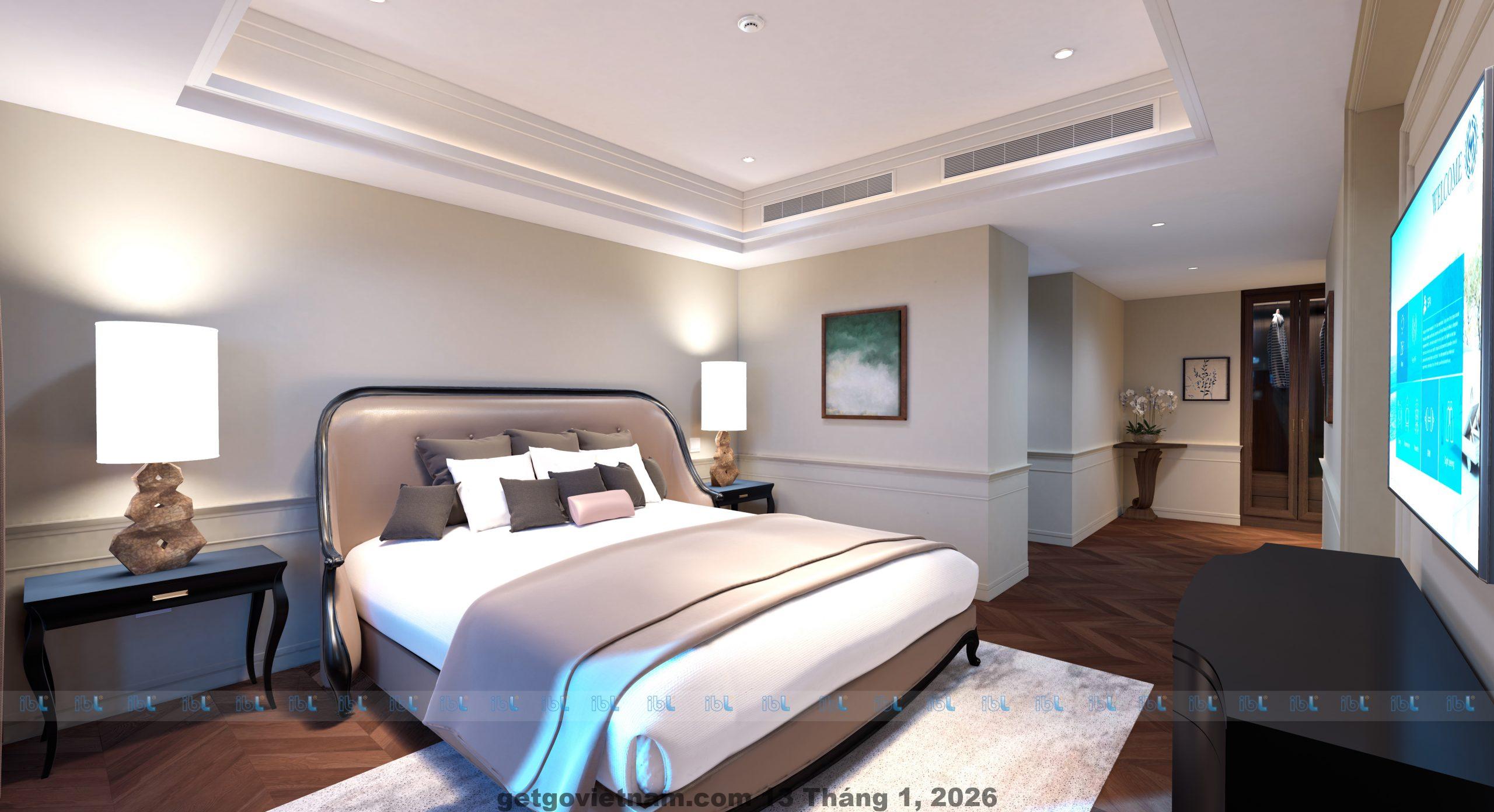 Phòng nghỉ tại khách sạn Najimex với thiết kế đơn giản nhưng đầy đủ tiện nghi.