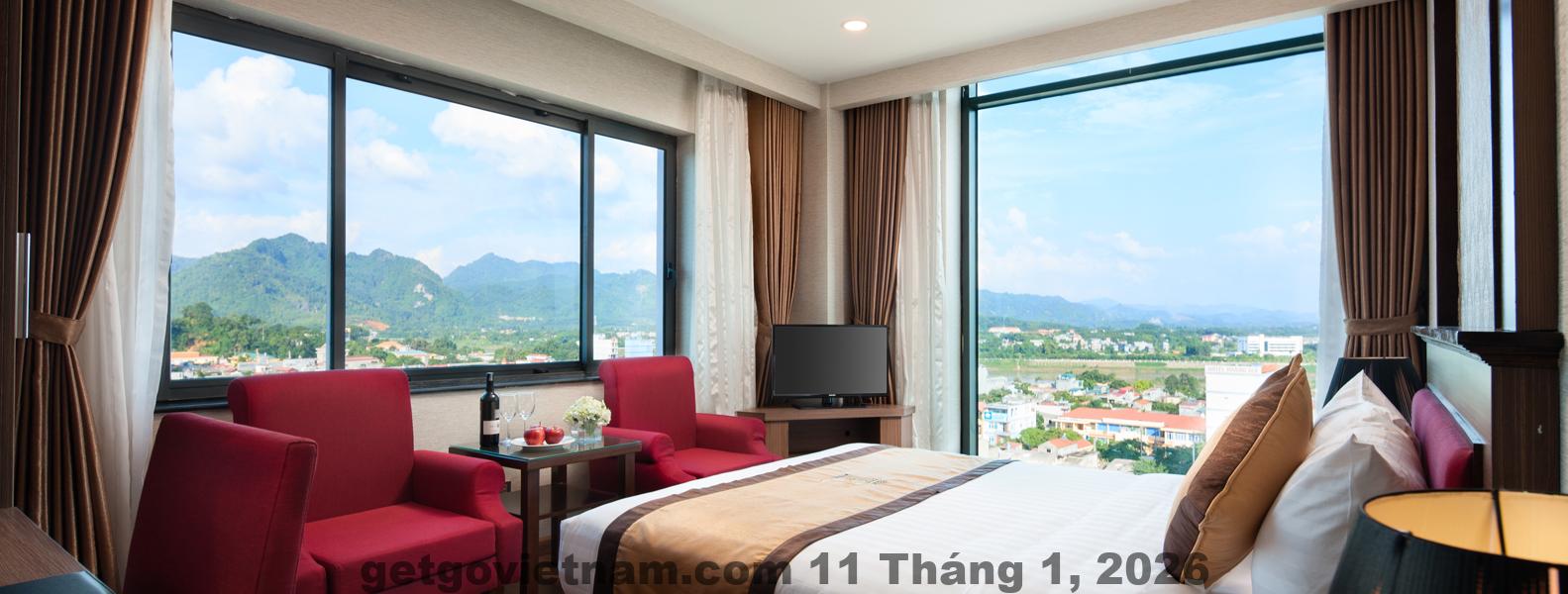 Phòng khách sạn được thiết kế trang nhã, tiện nghi đầy đủ với không gian rộng rãi