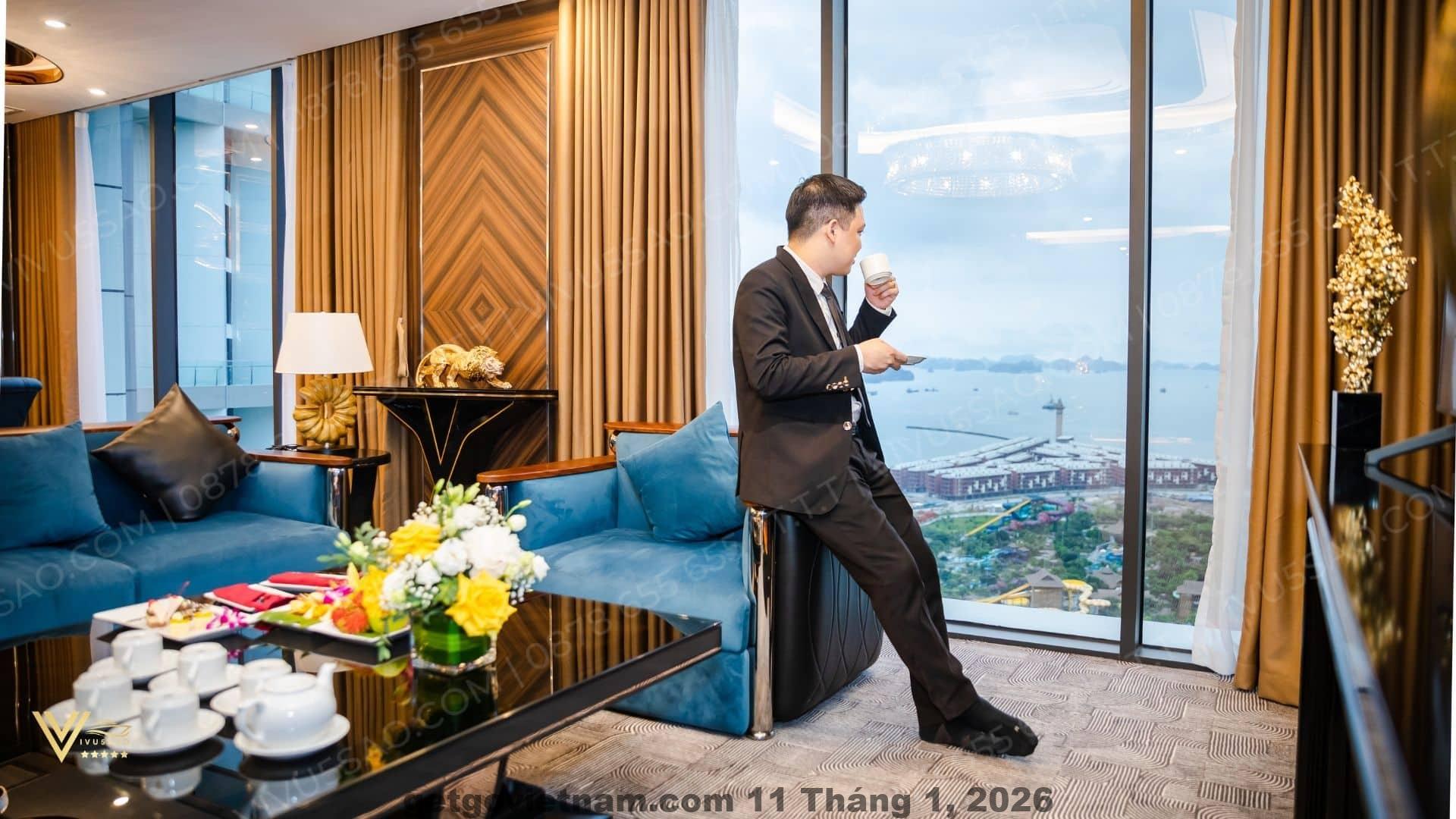 Sảnh lễ tân Mường Thanh Luxury Ha Long Centre với phong cách trang trọng