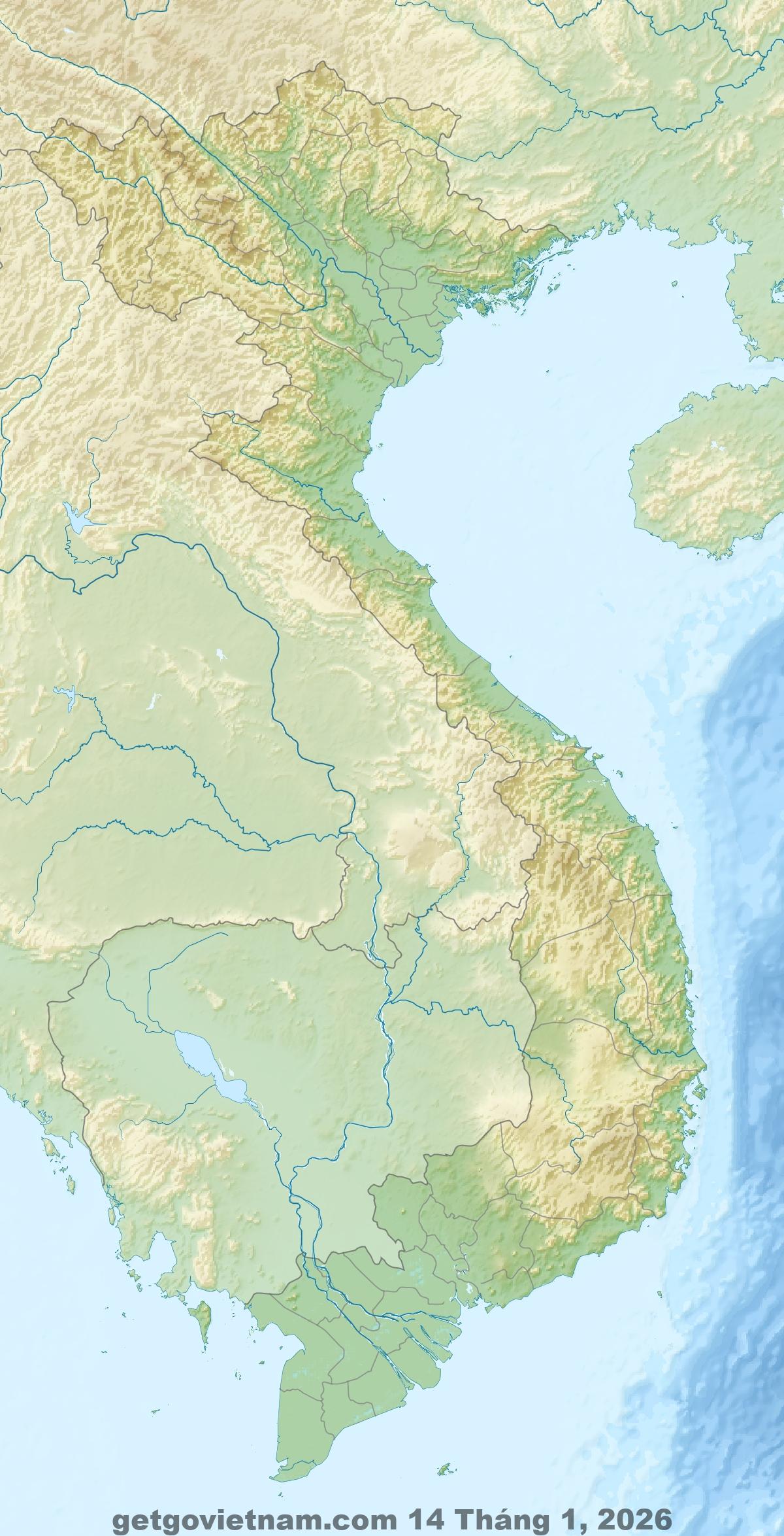 Bản đồ địa hình Việt Nam cho thấy vị trí tỉnh Lai Châu ở khu vực Tây Bắc