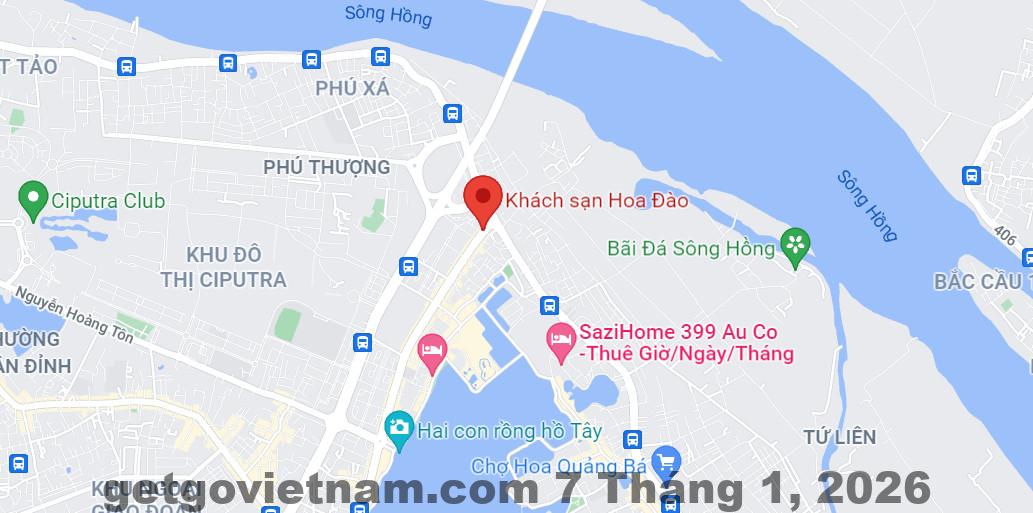 Bản đồ vị trí Khách sạn Hoa Đào trên trục đường Lạc Long Quân, gần Hồ Tây