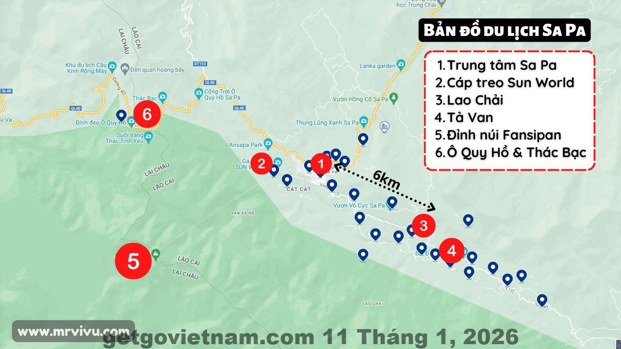 Bản đồ Sa Pa cho thấy Bảo An Hotel ở vị trí thuận lợi để khám phá các điểm du lịch nổi tiếng.