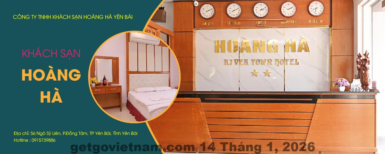Khách sạn Hoàng Hà Rivertown Yên Bái với mặt tiền và khuôn viên phía trước
