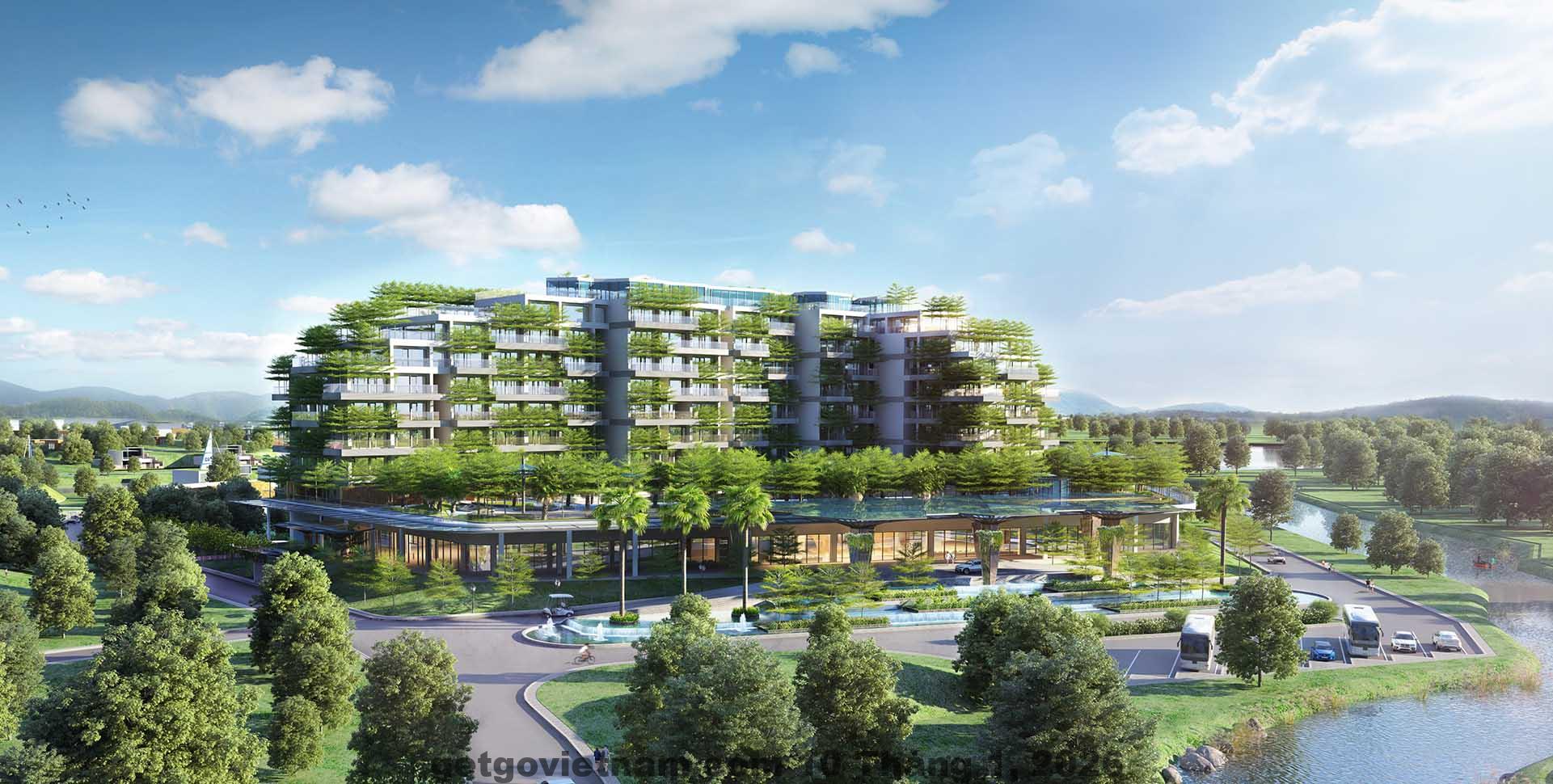 Đường nội khu Flamingo Đại Lải rợp bóng cây, không gian yên tĩnh và ít phương tiện qua lại