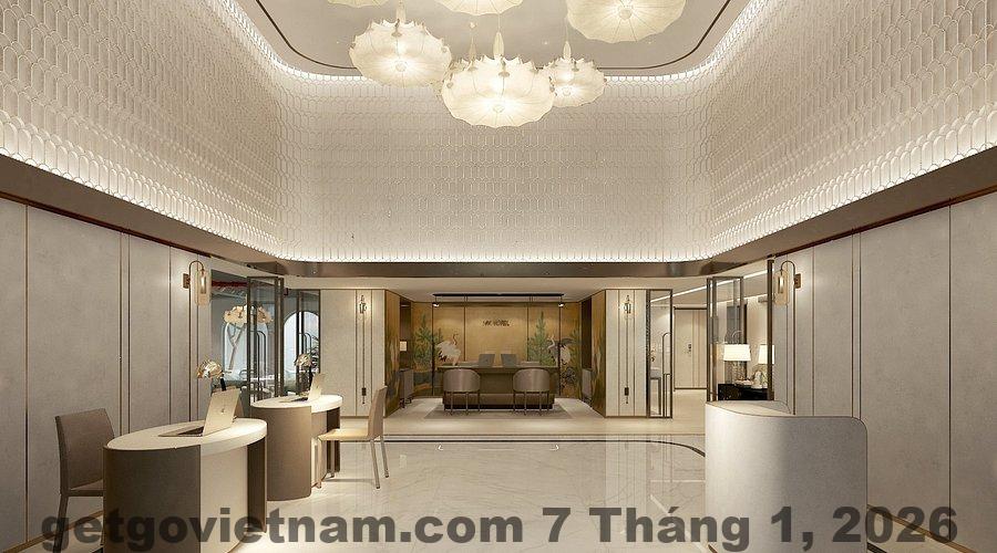 Khu vực lễ tân Hanoi Le Jardin Hotel & Spa thiết kế gọn gàng phong cách boutique