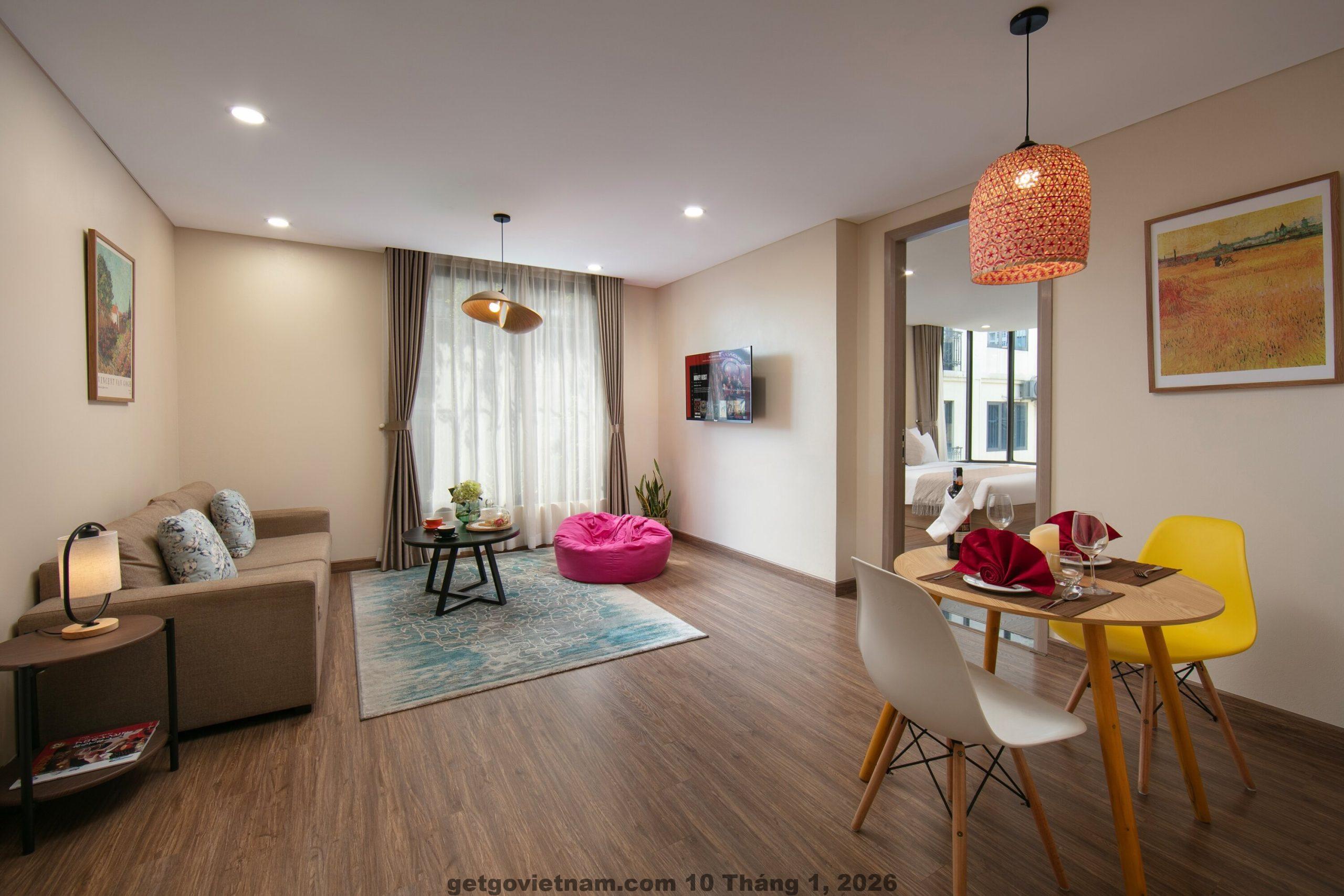 Phòng ngủ tại Phố Homestay Apartment Hà Nội West Lake với thiết kế căn hộ đơn giản