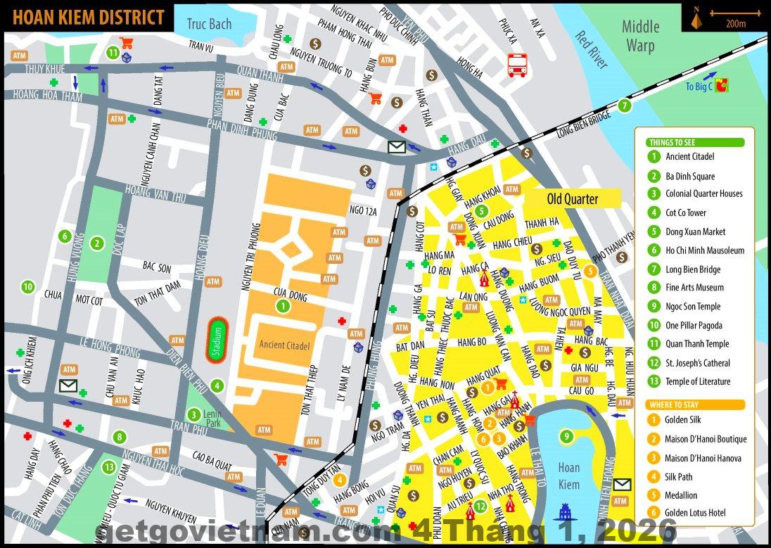 Bản đồ vị trí Hoàn Kiếm nơi đặt khách sạn Hanoi Shining House