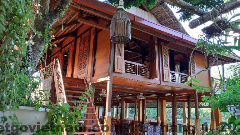 Không gian ăn uống và sinh hoạt giản dị tại các homestay Bản Lác Mai Châu
