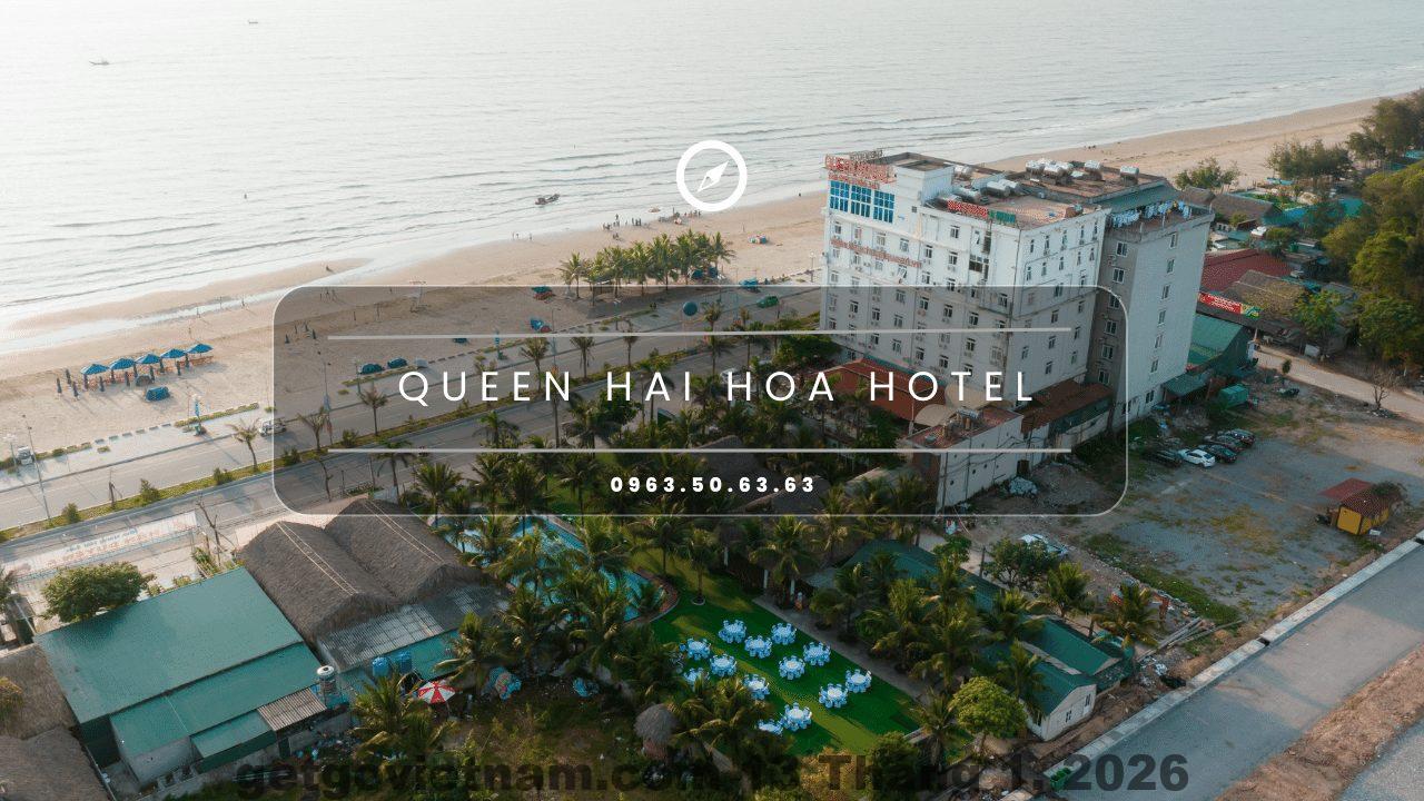Toàn cảnh khách sạn Biển Hải Hòa Queen Hotel nhìn từ phía biển với cảnh sắc thiên nhiên tuyệt đẹp