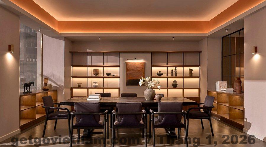 Sảnh lễ tân và khu sinh hoạt chung tại M Village Hotel Thợ Nhuộm