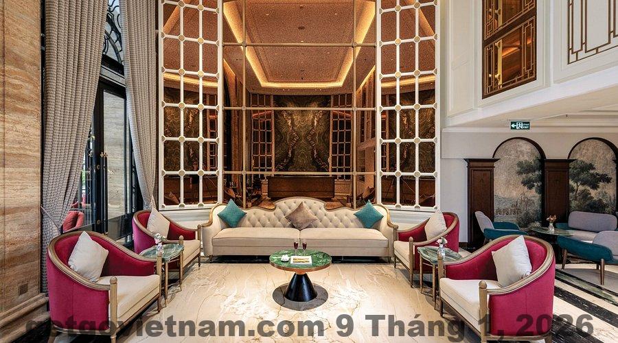 Không gian sảnh Heritage Ham Long Hotel & Spa yên tĩnh, phù hợp khách công tác và khách quốc tế