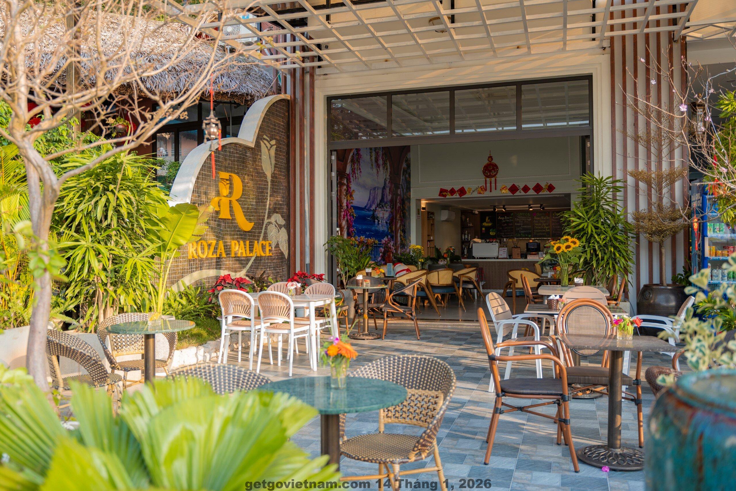 Hồ bơi rooftop Roza Palace Cat Ba với view thị trấn