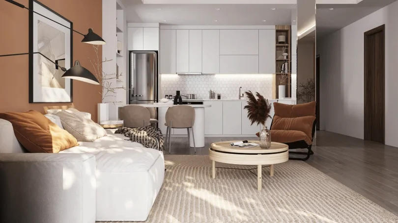 Phòng ngủ tại Cat Ba Seoul 2 Hotel & Apartment với giường lớn, nội thất hiện đại và ánh sáng tự nhiên