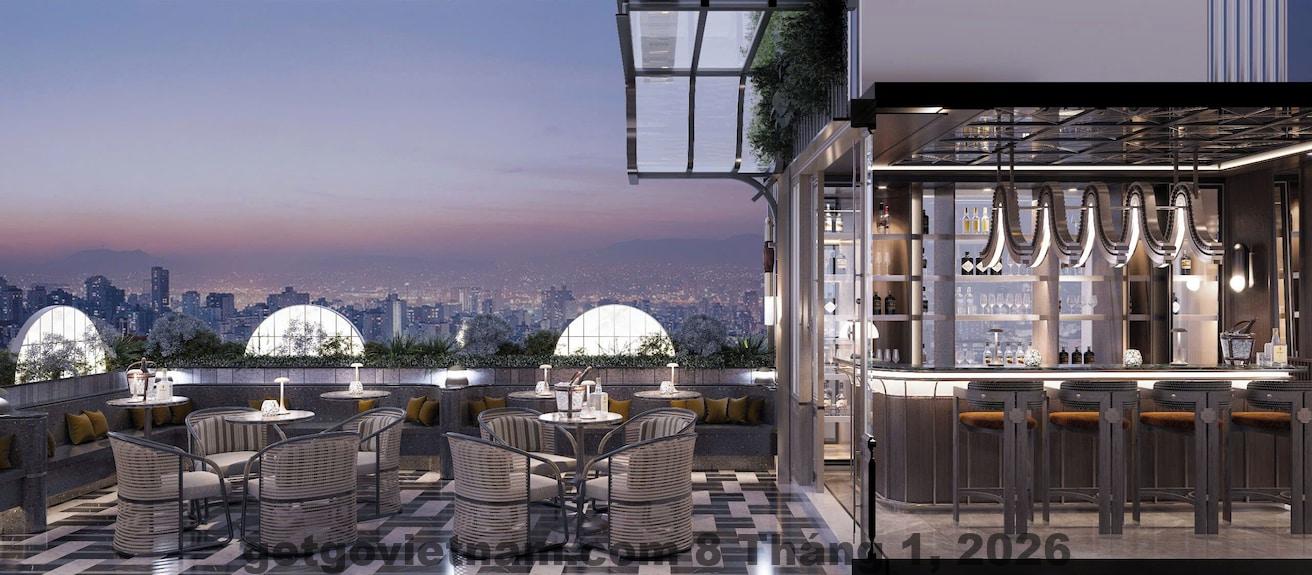 Khung cảnh tổng thể khách sạn Manevi Premier, nhìn từ ngoài vào, thể hiện sự sang trọng và hiện đại, nằm tại trung tâm Hà Nội.