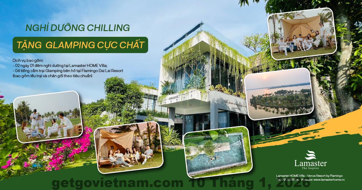 Tổng thể Lamaster HOME Villa F1.8 Flamingo Đại Lải với không gian biệt thự riêng tư và sân vườn xanh mát